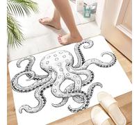 HKPOEQ Non Slip Bath Mat Machine Washable Durable Soft Fluffy Microfiber Bathroom Mat Water Absorbent Bath Rug,Octopus, Classic Drawn Ink Illustration Wild Sea Creature with Swirling T,24x36 in