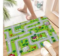 HKPOEQ Non Slip Bath Mat Machine Washable Durable Soft Fluffy Microfiber Bathroom Mat Water Absorbent Bath Rug,City seamless pattern. Roads with grass areas background,16x24 in