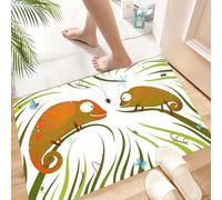 HKPOEQ Non Slip Bath Mat Machine Washable Durable Soft Fluffy Microfiber Bathroom Mat Water Absorbent Bath Rug,Chameleons,Hungry Animals Grass Looking at Spiderct World Illustration Worm La,16x24 in