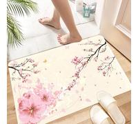 HKPOEQ Non Slip Bath Mat Machine Washable Durable Soft Fluffy Microfiber Bathroom Mat Water Absorbent Bath Rug,Romantic cherry blossom butterfly, cherry blossoms, petals and butterflies, sp,16x24 in