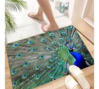 HKPOEQ Non Slip Bath Mat Machine Washable Durable Soft Fluffy Microfiber Bathroom Mat Water Absorbent Bath Rug,Male peacock displays the beautiful colors of its green feathers and defeats P,24x36 in