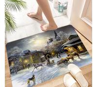 HKPOEQ Non Slip Bath Mat Machine Washable Durable Soft Fluffy Microfiber Bathroom Mat Water Absorbent Bath Rug,Countryside set, winter landscape of a western city at night in the new m, rou,16x24 in