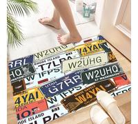 HKPOEQ Non Slip Bath Mat Machine Washable Durable Soft Fluffy Microfiber Bathroom Mat Water Absorbent Bath Rug,Retro license plate collage with weathered names and numbers from the U.S. sta,16x24 in