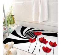 HKPOEQ Non Slip Bath Mat Machine Washable Durable Soft Fluffy Microfiber Bathroom Mat Water Absorbent Bath,Black and White Stripes Red Poppies Flower Vortex Spiral Swirling Creative,50x80 cm