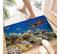 HKPOEQ Non Slip Bath Mat Machine Washable Durable Soft Fluffy Microfiber Bathroom Mat Water Absorbent Bath Rug,Ocean, fish Old Turtle Hawksbill swims underwater coral reefs Dahab Red Sea, b,24x36 in