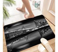 HKPOEQ Non Slip Bath Mat Machine Washable Durable Soft Fluffy Microfiber Bathroom Mat Water Absorbent Bath Rug,Black and white, panoramic view of the San Francisco Bay Bridge metropolis wit,16x24 in