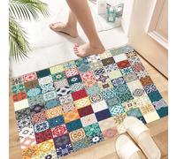 HKPOEQ Non Slip Bath Mat Machine Washable Durable Soft Fluffy Microfiber Bathroom Mat Water Absorbent Bath Rug,Compilation of ceramic tile designs, compilation of squares of ceramic tile wi,24x36 in