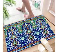 HKPOEQ Non Slip Bath Mat Machine Washable Durable Soft Fluffy Microfiber Bathroom Mat Water Absorbent Bath Rug,Moroccan, Ethnic Oriental Style Figures and Petals Hippie Vintage Tribal Mosai,16x24 in