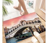 HKPOEQ Non Slip Bath Mat Machine Washable Durable Soft Fluffy Microfiber Bathroom Mat Water Absorbent Bath Rug,Venice sunset, the iconic Rialto bridge and gondola in the canal, drawn by the,16x24 in