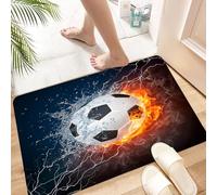 HKPOEQ Non Slip Bath Mat Machine Washable Durable Soft Fluffy Microfiber Bathroom Mat Water Absorbent Bath Rug,dynamic soccer image with water, fire and lightning effects, football surround,16x24 in