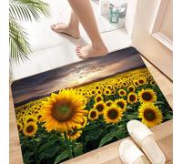 HKPOEQ Non Slip Bath Mat Machine Washable Durable Soft Fluffy Microfiber Bathroom Mat Water Absorbent Bath Rug,huge field of sunflowers during a beautiful sunset.,16x24 in