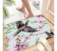 HKPOEQ Non Slip Bath Mat Machine Washable Durable Soft Fluffy Microfiber Bathroom Mat Water Absorbent Bath Rug,Bird swallow and flower peach watercolor pattern seamless,16x24 in