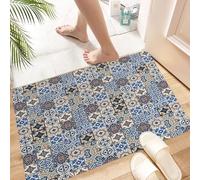 HKPOEQ Non Slip Bath Mat Machine Washable Durable Soft Fluffy Microfiber Bathroom Mat Water Absorbent Bath Rug,Moroccan, ceramic tiles, portugal, traditional, blue and white tiles,24x36 in