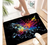 HKPOEQ Non Slip Bath Mat Machine Washable Durable Soft Fluffy Microfiber Bathroom Mat Water Absorbent Bath Rug,Colourful bright ink splat design with a black background,16x24 in