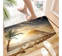 HKPOEQ Non Slip Bath Mat Machine Washable Durable Soft Fluffy Microfiber Bathroom Mat Water Absorbent Bath Rug,Egyptian Pyramid and Khafre Palm Tree Near Road in Sunlight Magic Icons Art,16x24 in