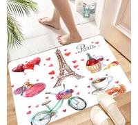 HKPOEQ Non Slip Bath Mat Machine Washable Durable Soft Fluffy Microfiber Bathroom Mat Water Absorbent Bath Rug,Paris love romance heart symbols icons sition with eiffel tower and red wine w,24x36 in