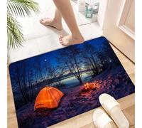 HKPOEQ Non Slip Bath Mat Machine Washable Durable Soft Fluffy Microfiber Bathroom Mat Water Absorbent Bath Rug,Illuminated tent in the winter camp by the lake at night with stars,16x24 in