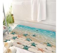HKPOEQ Non Slip Bath Mat Machine Washable Durable Soft Fluffy Microfiber Bathroom Mat Water Absorbent Bath,Coastal scene wooden turtle beach, seaside turtle sailing, ocean adventure turtle,50x80 cm