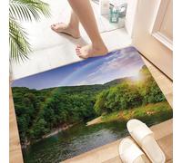 HKPOEQ Non Slip Bath Mat Machine Washable Durable Soft Fluffy Microfiber Bathroom Mat Water Absorbent Bath Rug,river flowing between green mountains through the forest at sunset,24x36 in