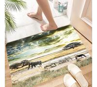HKPOEQ Non Slip Bath Mat Machine Washable Durable Soft Fluffy Microfiber Bathroom Mat Water Absorbent Bath Rug,Landscape Africa Wild Savannah Elephant Safari Sunset Animals Arid Bush,16x24 in