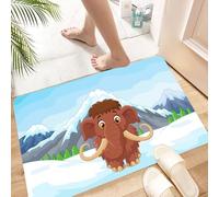 HKPOEQ Non Slip Bath Mat Machine Washable Durable Soft Fluffy Microfiber Bathroom Mat Water Absorbent Bath Rug,Cartoon,Baby Mammoth in Ice Snowy Mountain Winter Cheerful Animal Prehistoric,16x24 in