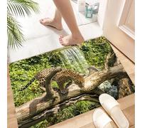 HKPOEQ Non Slip Bath Mat Machine Washable Durable Soft Fluffy Microfiber Bathroom Mat Water Absorbent Bath Rug,Jaguar, Jaguar on dead wood next to waterfall, green plants,24x36 in