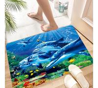 HKPOEQ Non Slip Bath Mat Machine Washable Durable Soft Fluffy Microfiber Bathroom Mat Water Absorbent Bath Rug,Marine life, deep sea dolphin among corals,24x36 in
