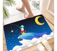 HKPOEQ Non Slip Bath Mat Machine Washable Durable Soft Fluffy Microfiber Bathroom Mat Water Absorbent Bath Rug,Whale Decor,King Whale on Top of Night Clouds with Stars and Moon with Child s,24x36 in