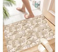 HKPOEQ Non Slip Bath Mat Machine Washable Durable Soft Fluffy Microfiber Bathroom Mat Water Absorbent Bath Rug,Seamless pattern beige background water world. Starfish. Shell. Watercolor ill,24x36 in