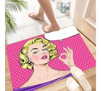 HKPOEQ Non Slip Bath Mat Machine Washable Durable Soft Fluffy Microfiber Bathroom Mat Water Absorbent Bath Rug,Pop art blonde girl. Ok hand. Empty speech bubble. Text box. Pink dots backgro,24x36 in