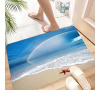 HKPOEQ Non Slip Bath Mat Machine Washable Durable Soft Fluffy Microfiber Bathroom Mat Water Absorbent Bath Rug,rainbow on the sea and starfish on the beach,24x36 in