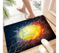 HKPOEQ Non Slip Bath Mat Machine Washable Durable Soft Fluffy Microfiber Bathroom Mat Water Absorbent Bath Rug,Dynamic tennis filled with water, fire and lightning effects, a tennis ball su,16x24 in