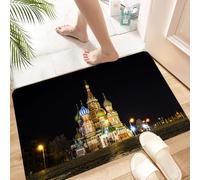 HKPOEQ Non Slip Bath Mat Machine Washable Durable Soft Fluffy Microfiber Bathroom Mat Water Absorbent Bath Rug,Fantasy colorful castle night scene. St. Basil's Cathedral Moscow Russia with,16x24 in