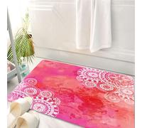 HKPOEQ Non Slip Bath Mat Machine Washable Durable Soft Fluffy Microfiber Bathroom Mat Water Absorbent Bath,Mandala, pink watercolor paint background with hand drawn doodles,50x80 cm