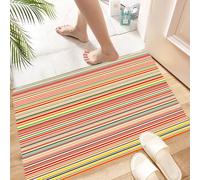 HKPOEQ Non Slip Bath Mat Machine Washable Durable Soft Fluffy Microfiber Bathroom Mat Water Absorbent Bath Rug,Abstract rainbow curved stripes color line art background,16x24 in