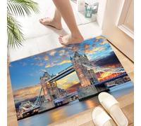 HKPOEQ Non Slip Bath Mat Machine Washable Durable Soft Fluffy Microfiber Bathroom Mat Water Absorbent Bath Rug,London Vista of Tower Bridge at dramatic sunset with blurred Thames and clouds,24x36 in