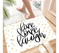 HKPOEQ Non Slip Bath Mat Machine Washable Durable Soft Fluffy Microfiber Bathroom Mat Water Absorbent Bath Rug,Live Laugh Love,Stylized Hand Lettering on Dotted Backdrop Inspirational Phras,24x36 in