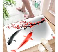 HKPOEQ Non Slip Bath Mat Machine Washable Durable Soft Fluffy Microfiber Bathroom Mat Water Absorbent Bath Rug,Japanese Koi Carp Fish Couple Swimming With Sakura Blossom Branch Cultivation,24x36 in
