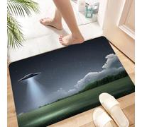 HKPOEQ Non Slip Bath Mat Machine Washable Durable Soft Fluffy Microfiber Bathroom Mat Water Absorbent Bath Rug,Flying saucer, unknown voyage in the dark night beam,16x24 in
