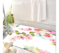 HKPOEQ Non Slip Bath Mat Machine Washable Durable Soft Fluffy Microfiber Bathroom Mat Water Absorbent Bath,Floral, stylized watercolor Shabby Chic petals of nature in soft tones Artistic im,50x80 cm