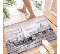 HKPOEQ Non Slip Bath Mat Machine Washable Durable Soft Fluffy Microfiber Bathroom Mat Water Absorbent Bath Rug,classic sailboat floating on the water，There is a dome building at the back,16x24 in