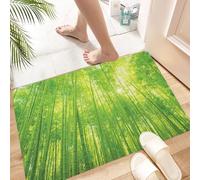 HKPOEQ Non Slip Bath Mat Machine Washable Durable Soft Fluffy Microfiber Bathroom Mat Water Absorbent Bath Rug,Bamboo forest, green, fresh, emerald green among the trees, sunlight, light an,16x24 in