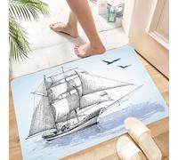 HKPOEQ Non Slip Bath Mat Machine Washable Durable Soft Fluffy Microfiber Bathroom Mat Water Absorbent Bath Rug,Retro sketch of a sailboat gliding on the water, seagulls flying,24x36 in