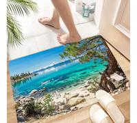 HKPOEQ Non Slip Bath Mat Machine Washable Durable Soft Fluffy Microfiber Bathroom Mat Water Absorbent Bath Rug,Lake Tahoe Snowy Mountain Reflection On Clear Water Rocky Shore Romantic,24x36 in