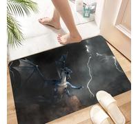 HKPOEQ Non Slip Bath Mat Machine Washable Durable Soft Fluffy Microfiber Bathroom Mat Water Absorbent Bath Rug,blue dragon a beast of myth and legend. Scaly and serpentine with bat-like win,24x36 in
