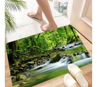 HKPOEQ Non Slip Bath Mat Machine Washable Durable Soft Fluffy Microfiber Bathroom Mat Water Absorbent Bath Rug,Rainforest nations Home Decor,Mountain Stream in a Tropical Rainforest Foliage,24x36 in