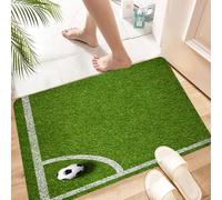 HKPOEQ Non Slip Bath Mat Machine Washable Durable Soft Fluffy Microfiber Bathroom Mat Water Absorbent Bath Rug,Football at the corner of the football field, the corner of the green football,16x24 in