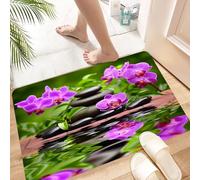 HKPOEQ Non Slip Bath Mat Machine Washable Durable Soft Fluffy Microfiber Bathroom Mat Water Absorbent Bath Rug,Spa décor, zen basalt stones and orchid reflect tropical well-being in the cou,16x24 in