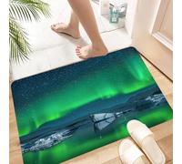 HKPOEQ Non Slip Bath Mat Machine Washable Durable Soft Fluffy Microfiber Bathroom Mat Water Absorbent Bath Rug,Aurora, the green light ice lake in the secret realm of the polar night,16x24 in