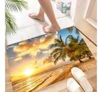HKPOEQ Non Slip Bath Mat Machine Washable Durable Soft Fluffy Microfiber Bathroom Mat Water Absorbent Bath Rug,Beautiful Sunset Over The sea Palms on The White Beach on a Caribbean Island o,16x24 in